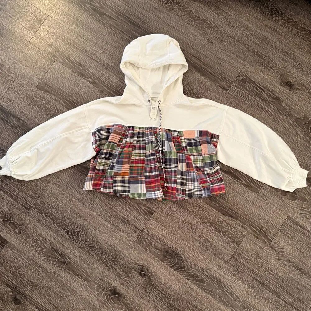 Pilcro Patchwork & Knit Twofer Hoodie New